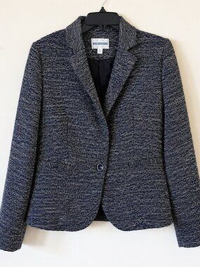 Pim + Larkin Gray/Black Tweed Long Sleeve Metallic Lined Blazer Jacket SZ M